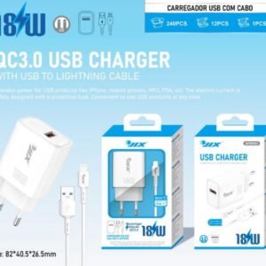 Carregador Rápido QC3.0 USB 18W com Cabo USB