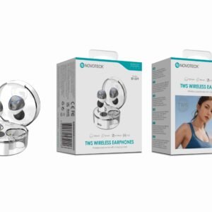 Auriculares Bluetooth TWS Branco BT-019 – Estojo de Carregamento Transparente, Design Moderno