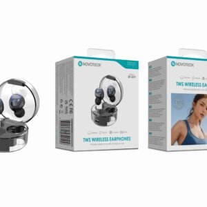 Auriculares Bluetooth TWS Negro BT-019 – Estojo de Carregamento Transparente, Design Moderno