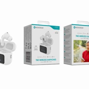 Auriculares Bluetooth TWS Novoteck BT-021 – Cancelamento de Ruído, Ecrã Táctil LCD