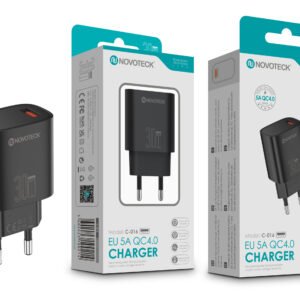 Carregador Rápido NOVOTECK C-016 QC4.0 30W - Carregamento Eficiente de 5A, Compacto e Seguro Negro