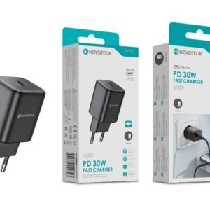 Carregador Rápido USB-C Negro C-022 – 30W PD, Compacto, Compatível com Smartphones e Laptops