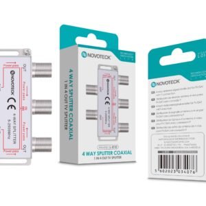 Divisor Coaxial de 4 Vias NOVOTECK L-010 - Compatível com TV/SAT, Power Pass, 5-2500 MHz