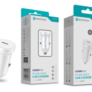 Carregador Rápido para Carro NOVOTECK Q-009 PD 35W - USB-C, 3A, Design Compacto e Seguro