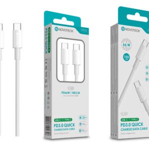 Cabo USB-C para USB-C NOVOTECK S-103 - Carregamento Rápido PD 3.0, 66W, Sincronização de Dados, 100cm