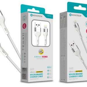 Cabo Lightning NOVOTECK S-119 - Nylon Trançado, 3.1A, 300cm,Branco