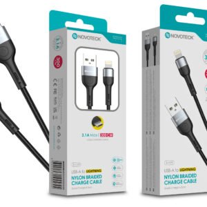 Cabo Lightning NOVOTECK S-119 - Nylon Trançado, 3.1A, 300cm,Negro