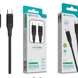 Cabo USB-C para USB-C NOVOTECK S-121 - PD 3.0 Quick Charge, 66W, Nylon Trançado, 120cm