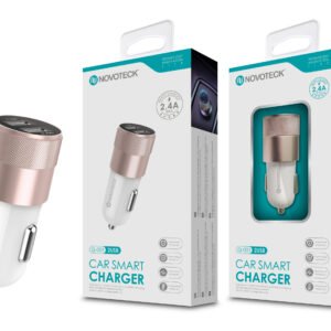 Carregador Automóvel Isqueiro Branco com Duas Portas USB 2.4A Dourado Q-001